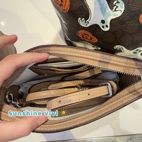 NWT Coach Slim Crossbody Bag In Signature Canvas CAR12 Silver/Sand/Taupe - Picture 5 of 10